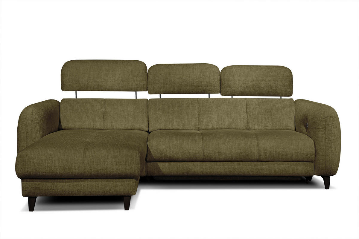 ECKSOFA SVEN 3-Sitzer, 1 Relax XL, verstellbare Kopfstützen, olivgrün - Schwarz/Olivgrün, Holzwerkstoff/Textil (256/163cm) - Courtois Laville
