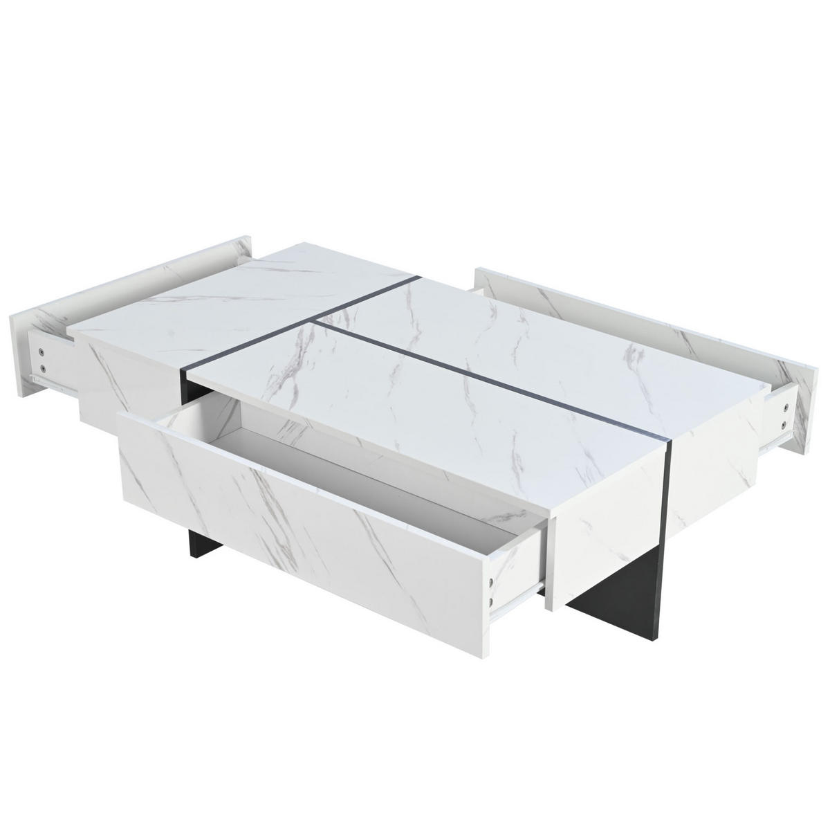 KONFERENČNÝ stolík 105/60/35 cm s 3 zásuvkami, LED osvetlením a vysokolesklou doskou s mramorovým dekorom, Biela - biela, kompozitné drevo (105/60/35cm) - Redom