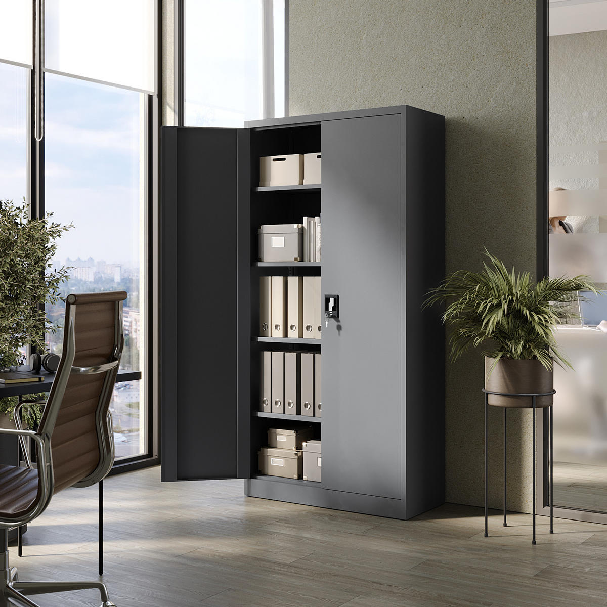 AKTENSCHRANK für Büro Metallschrank für Dokumente und Ordner Stahlschrank Anthrazit abschließbar 90x40x185cm - Anthrazit, Metall (90/185/40cm) - Muralo