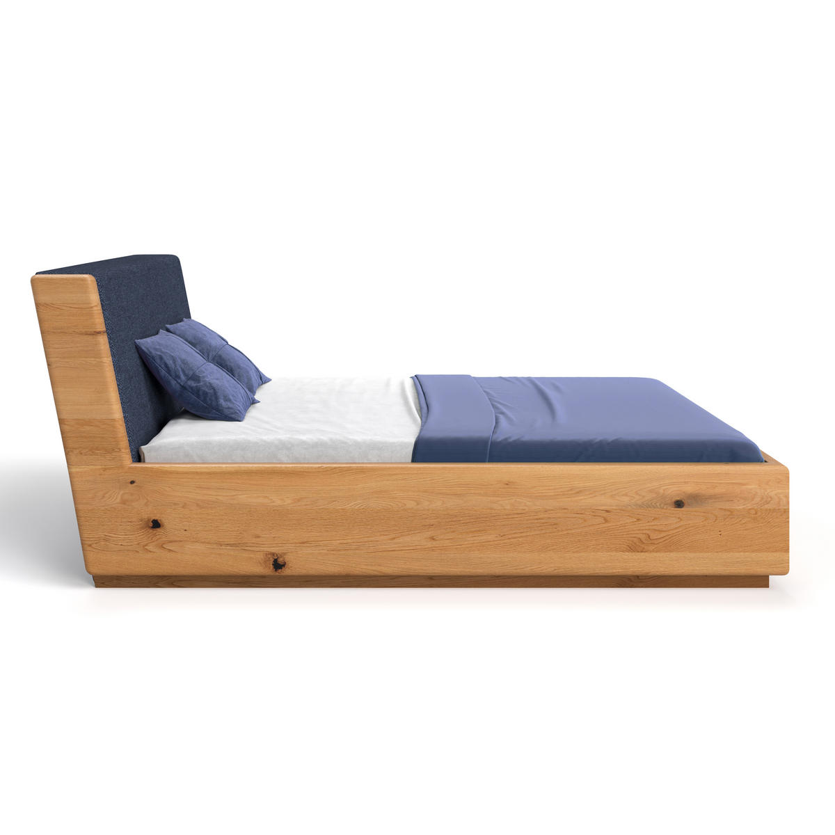 MASSIVHOLZBETT Aura Tilt aus Eiche mit Bettkasten 180x220 cm, Storm 77 (Blau) - Eichefarben/Braun, Holz (180/220cm) - Danzz