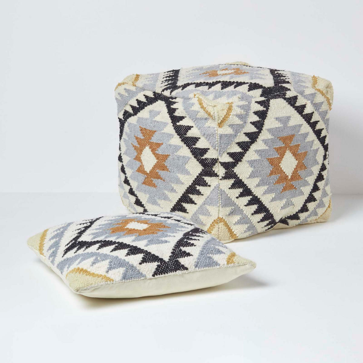 KELIM-POUF Agra mit Ethno-Muster, 43/43/43 cm - Multicolor, Textil (43/43/43cm) - Homescapes