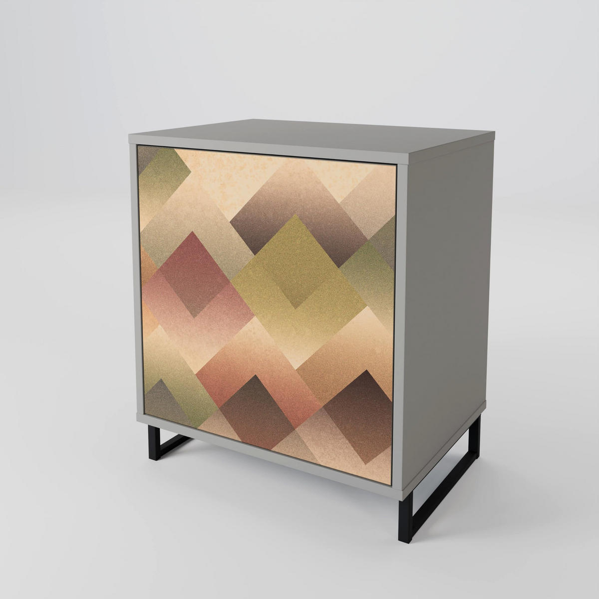 SIDEBOARD GEOMETRIC FUSION, Grau, 57,5x42x70,5 cm, Schwarze Metall-Sternfüße - Multicolor/Schwarz, Holzwerkstoff/Metall (57.5/70.5/42cm) - SpaceRebels