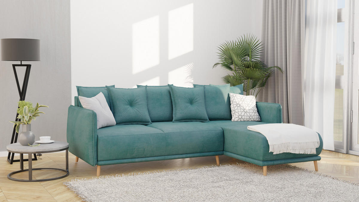 ECKSOFA Chroma Türkis Luxusmicrofaser - Türkis/Braun, Holz/Textil (238/170cm) - S-Style Möbel