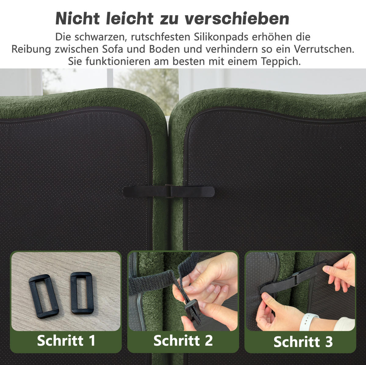2-SITZER 192/167/70 cm Grün aus Stoff mit 1 Ottoman und beweglichen Armlehnenkissen - Grün, Textil (167/70/192cm) - OKMYHOME
