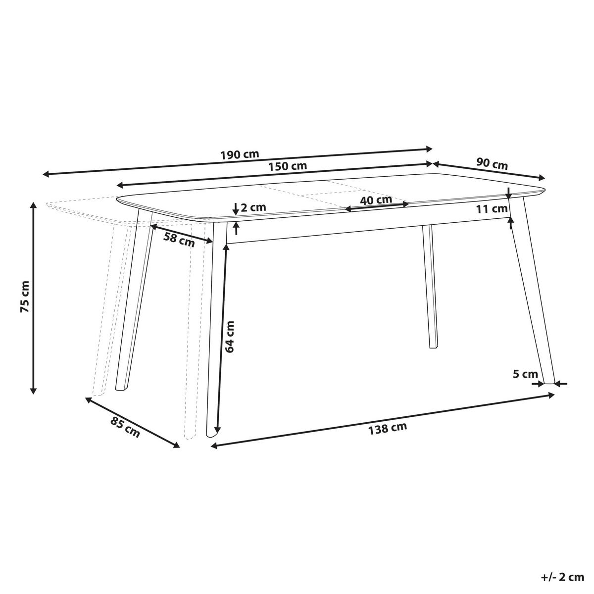 JÍDELNÍ STŮL 150-190/90/75 cm Tmavě hnědý Obdélníkový Madox - tmavě hnědá, kompozitní dřevo (150/90/75cm) - Beliani