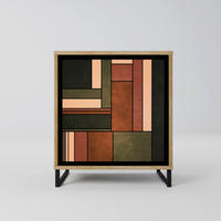 SIDEBOARD FIGURES OF NATURE, Eichefarben, 57,5x42x67,5 cm, Schwarze Metall-Rahmenfüße - Eichefarben/Multicolor, Holzwerkstoff/Metall (57.5/67.5/42cm) - SpaceRebels