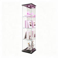 VITRINENSCHRANK Glasvitrine led Schwarz mit 1 Tür und 4 Etagen, mit Schloss und Spiegeleffekt,164cm - Schwarz, Glas (36.5/164/42.5cm) - BPKADHY