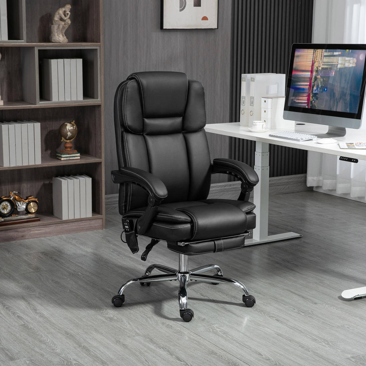 BÜROSTUHL in Schwarz 67x66x126 cm mit Massage, Wärmefunktion und Fußstütze - Schwarz, Metall (66/126/67cm) - IVMEU