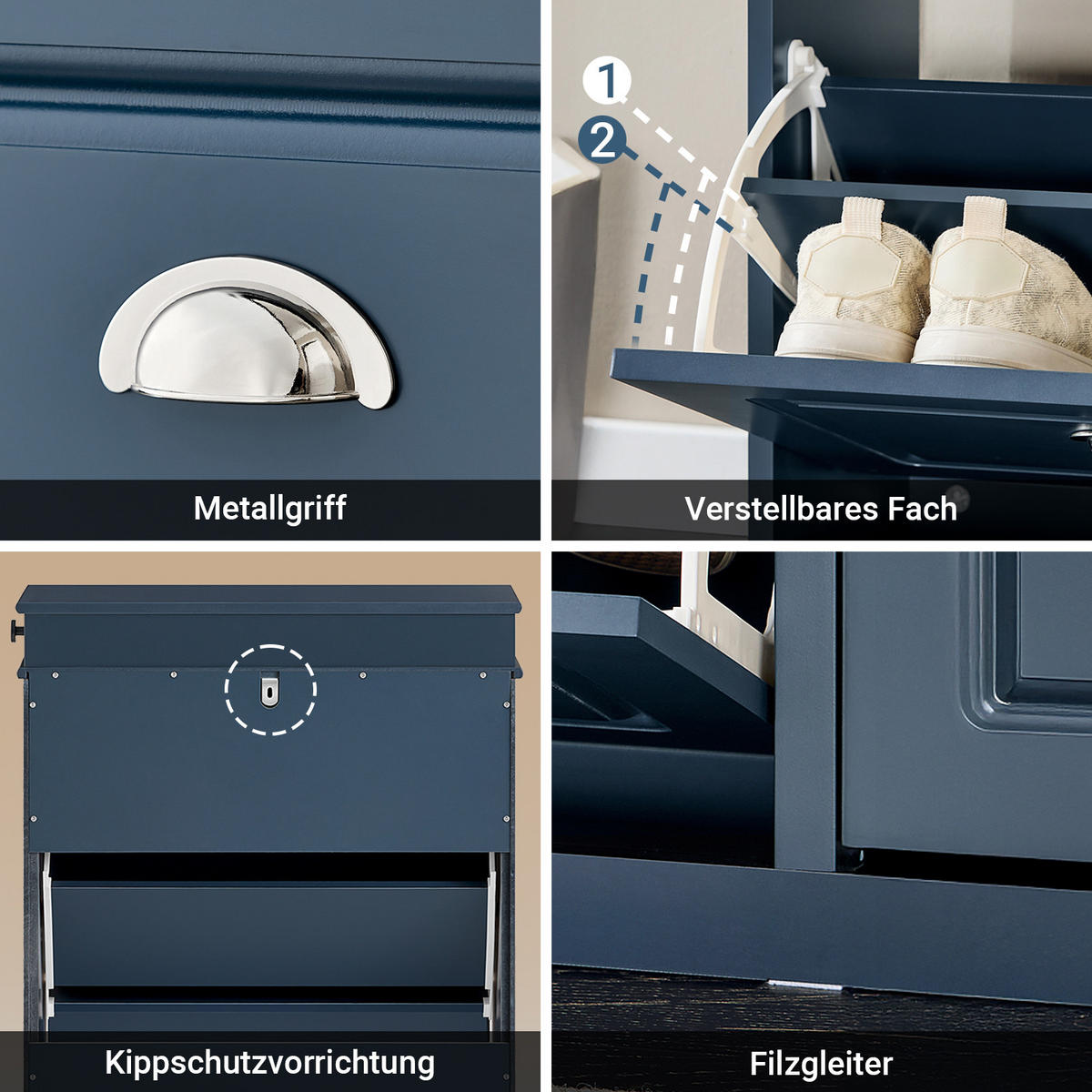 SCHUHKIPPER mit Schublade und Haken, Schuhschrank Blau 53x24x118cm - Blau, Holzwerkstoff (53/118/24cm) - SoBuy