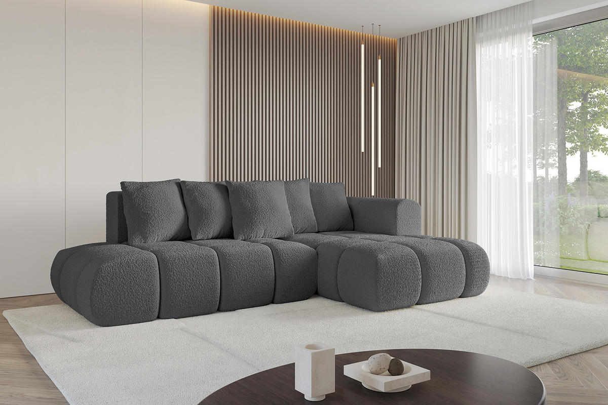ECKSOFA Ottomane Rechts CLOUD-L-v1 289x180x40 Grau Bouclé - Grau, Holzwerkstoff/Kunststoff (289/180cm) - ALTDECOR