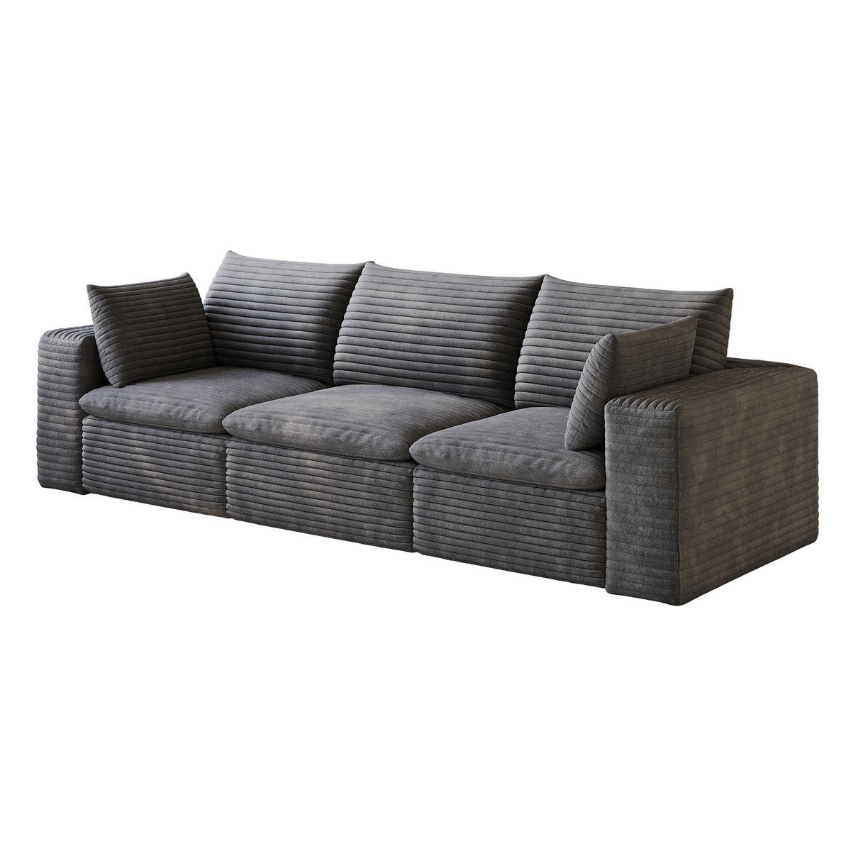 3-SITZER-SOFA aus Stoff Dunkelgrau mit Schaumstoffkern, flexibel kombinierbar und besonders weich - Dunkelgrau, Textil (260/60/90cm) - Modfu