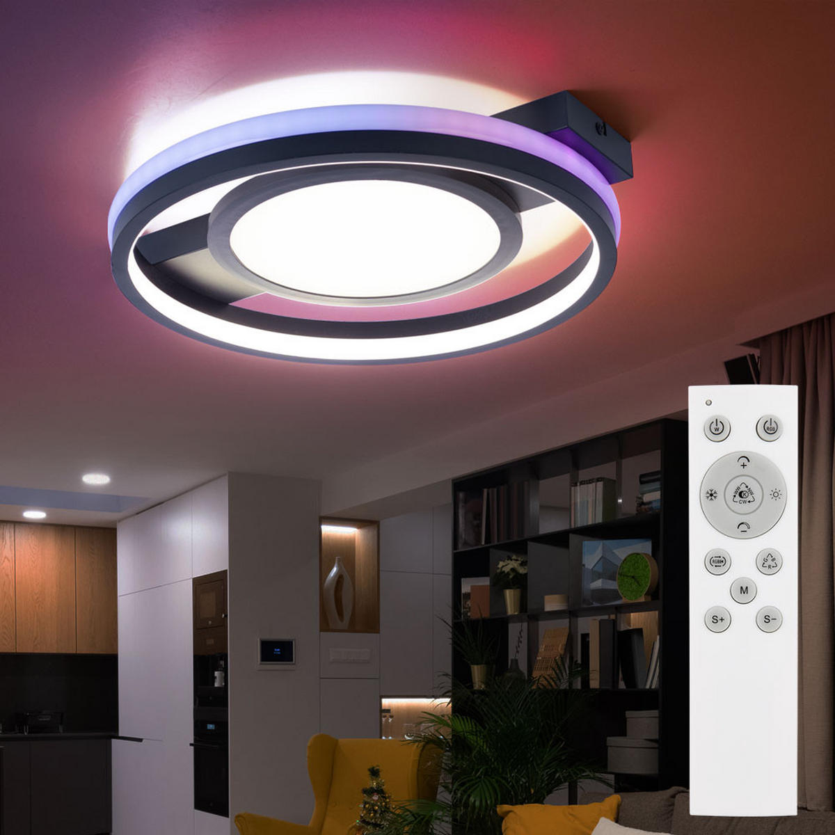 LED DECKENLEUCHTE Schwarz Metall - Schwarz, Metall (43/40/6.8cm) - Globo Lighting