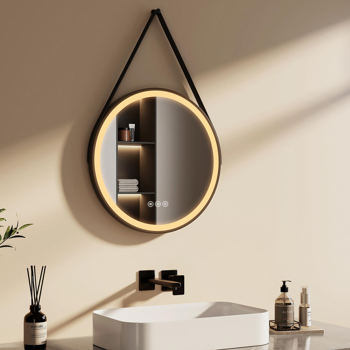 OGLINDA de baie cu LED-uri Ø 50 cm - negru, sticlă (50/50/3.5cm) - EMKE