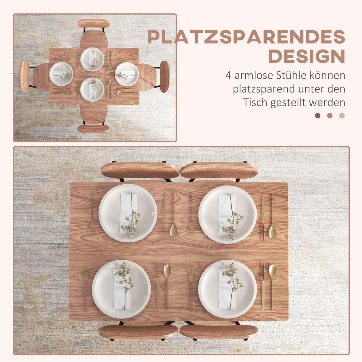 ESSGRUPPE, MDF, Stahl, Teak - Teakfarben, Kunststoff (70/75/110cm) - HOMCOM