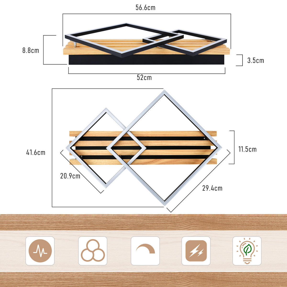 LED-DECKENLEUCHTE Wolfy 41.6/8.8/56.6 cm - Dunkelbraun, Metall (56.6/41.6/8.8cm) - ZMH
