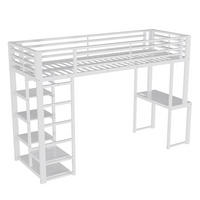 HOCHBETT 90/200 cm mit Schreibtisch und Regalen, DE-41974, in Weiß - Weiß, Metall (90/200cm) - ComfortXL