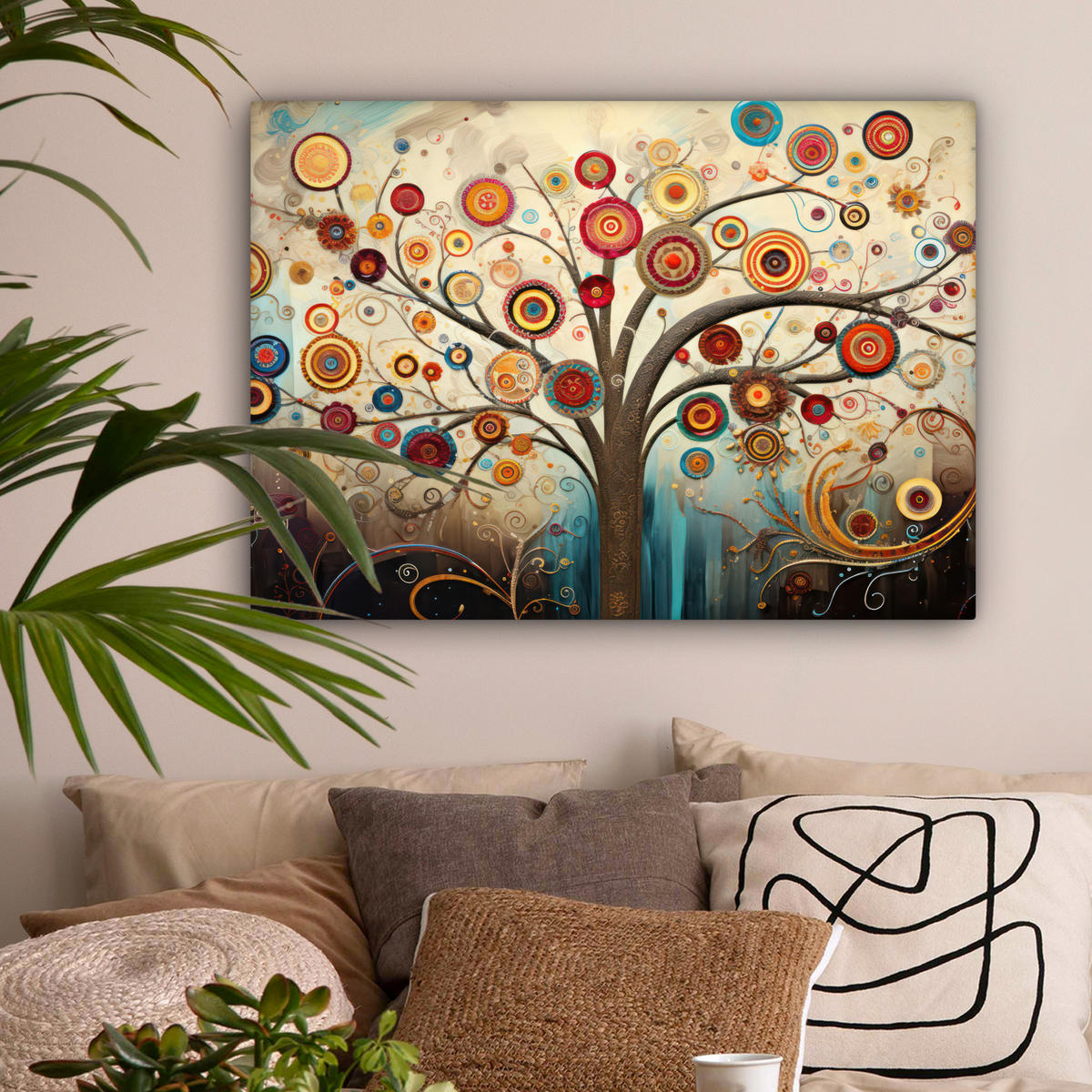 OBRAZ NA PLÁTNĚ Strom - Strom života - Barva 80x60 cm - hnědá, textil (80/60cm) - MuchoWow