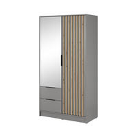 KLEIDERSCHRANK Nelly Grau, Artisan Eiche Lamellen, Schrank Zweitürige, Garderobe mit Spiegel - Grau, Holzwerkstoff (105/200/51cm) - Bettso