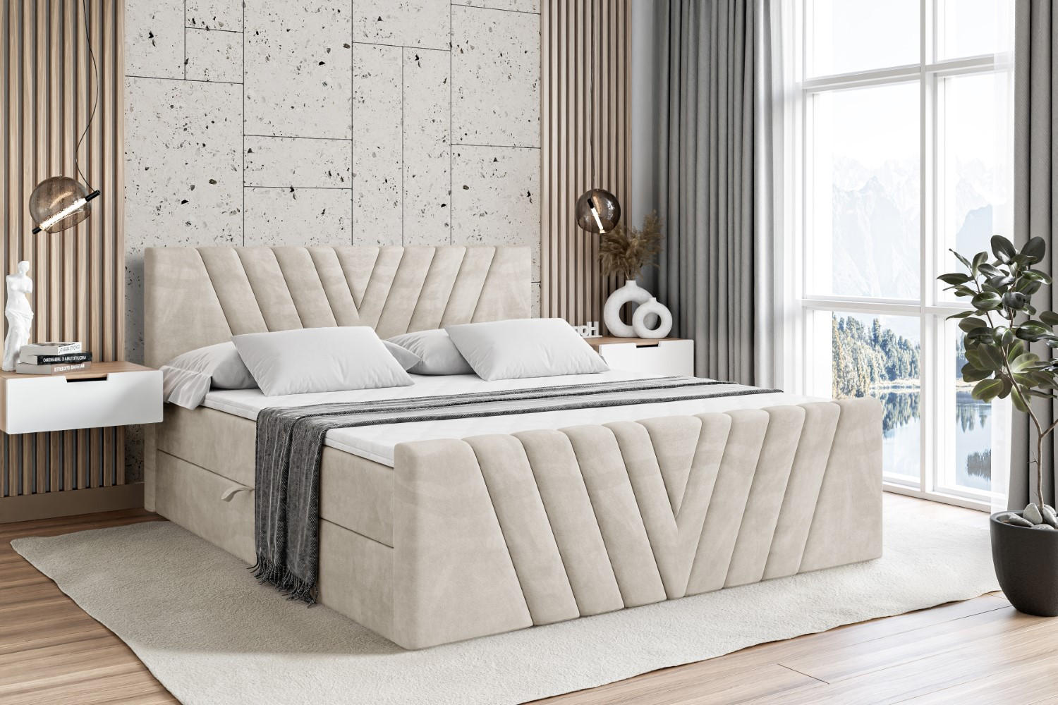 BOXBETT ERNINA-Z - 200x200 cm - H4 - Ecru - Ecru, Holzwerkstoff (200/200cm) - ALTDECOR