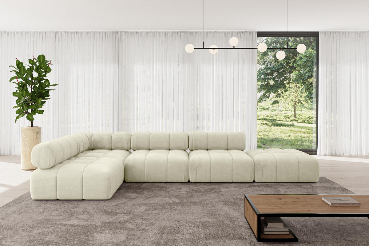 ECKSOFA modulares Sofa Favio-L2 - 380x190x70 cm Beige Velours - Beige, Holzwerkstoff/Textil (380/190cm) - ALTDECOR