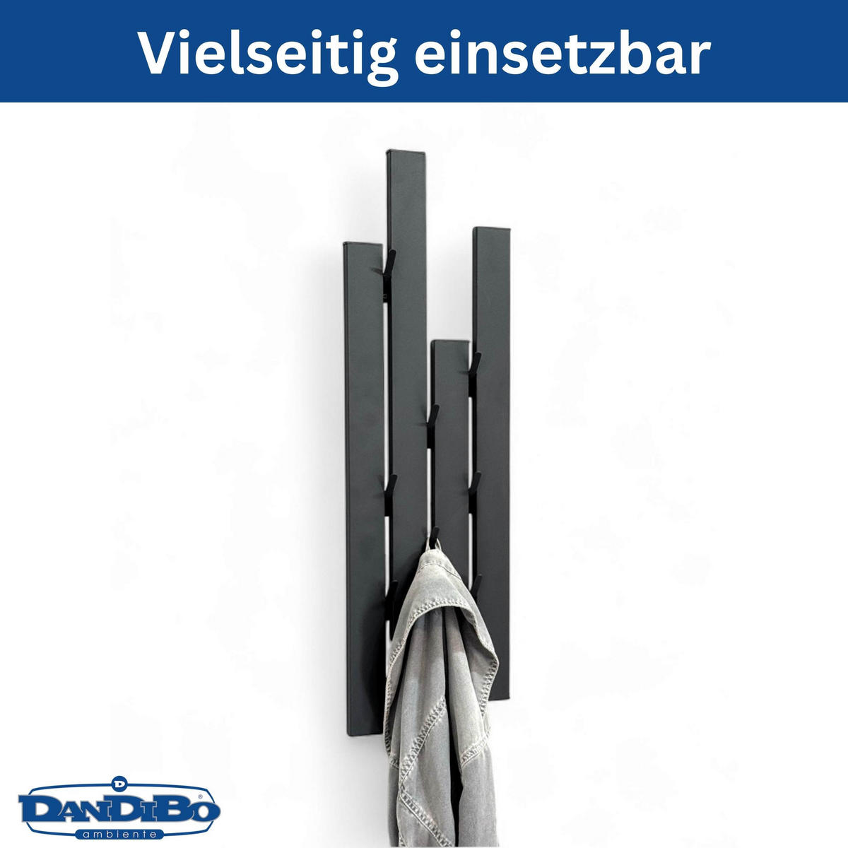 WANDGARDEROBE 8 Haken Metall Schwarz 23/5/87 cm - Schwarz, Metall (23/87/5cm) - DanDiBo