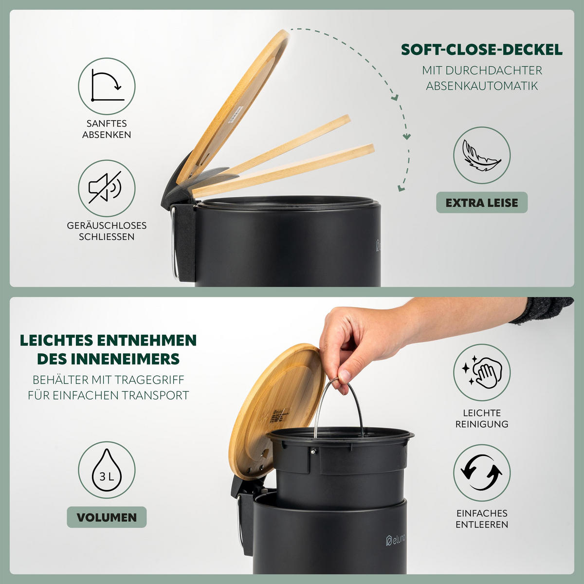 KOSMETIKEIMER 3 Liter, schwarz, Metall - Schwarz, Metall (17.5/23.5/23.5cm) - eluno