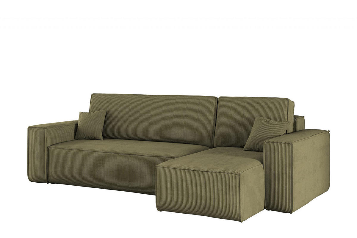 ECKSOFA Mit Schlaffunktion Und Bettkasten BEST Stoff Poso Dicker Cord Olive Rechts - Olivgrün, Holz/Textil (244/142cm) - Kaiser Möbel
