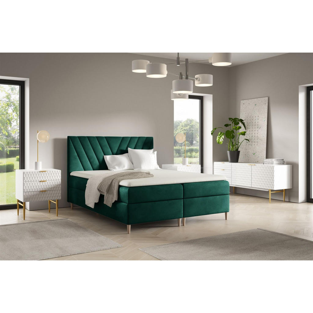 Thumbnail - Fun Möbel Boxbett, Grün, Textil, 160x220 cm, Schlafzimmer, Betten, Boxspringbetten