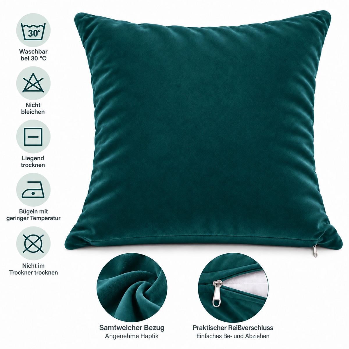KISSENBEZUG 2er Set Petrol 40x40 Samt weich - Petrol, Textil (40/40cm) - TiborTex