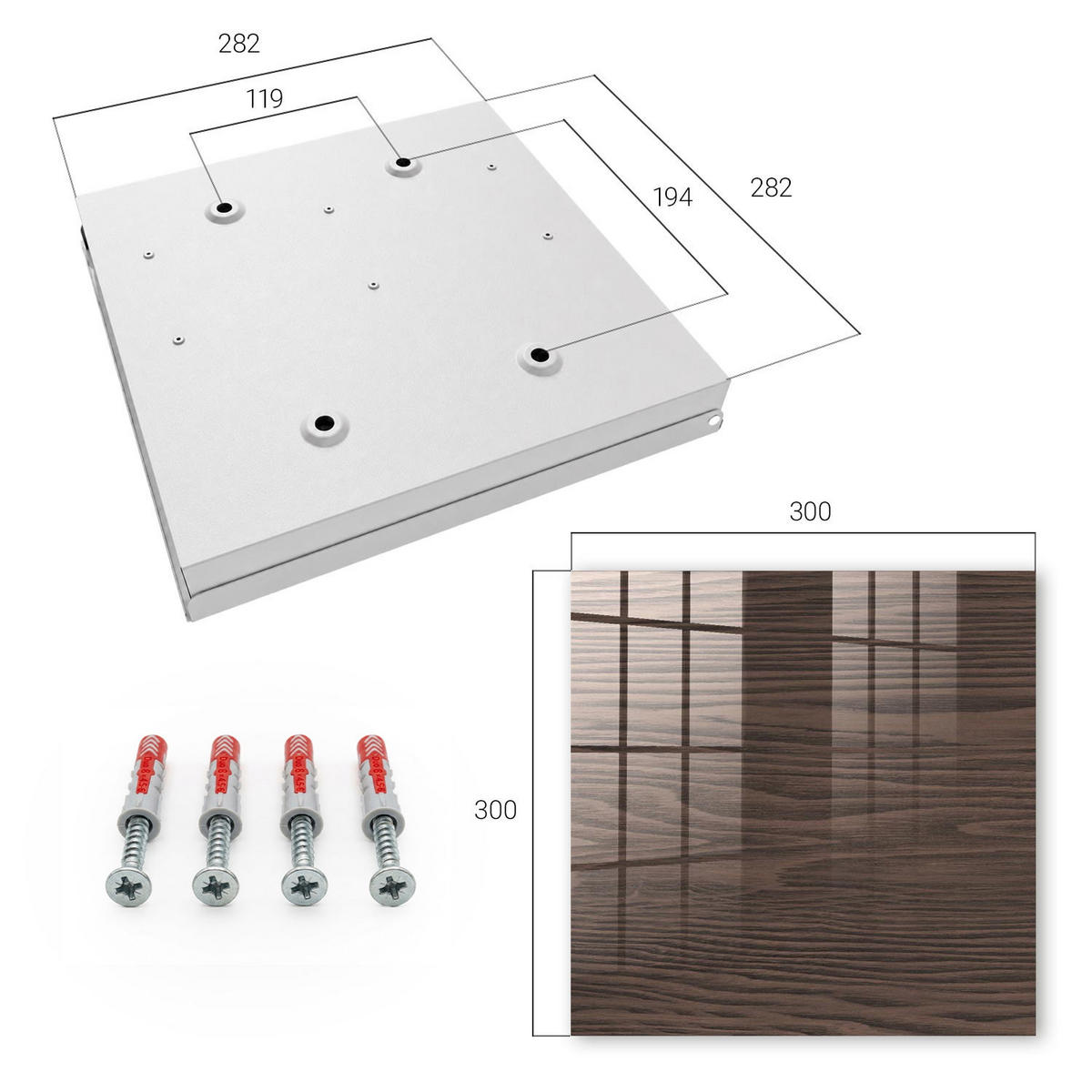 SCHLÜSSELBOX Weiß 30x30 cm – Türöffnung nach rechts - Holzkonstruktion - Braun, Metall (30/30/5cm) - TULUP