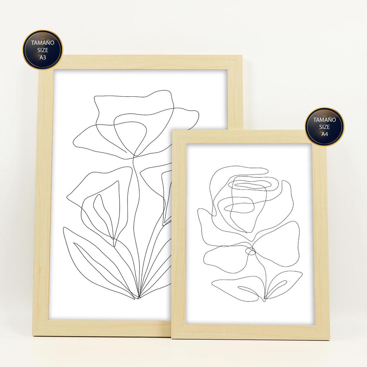 POSTER Set Mit 6 Angenehmes Lule In Blume Zusammenfassung Ästhetische Dekorative Gemälde Für Ihr Wohnzimmer Zuhause A3 & A4 Rahmen Aus Hellem Holz - Beige, Papier (29/3cm) - Nacnic