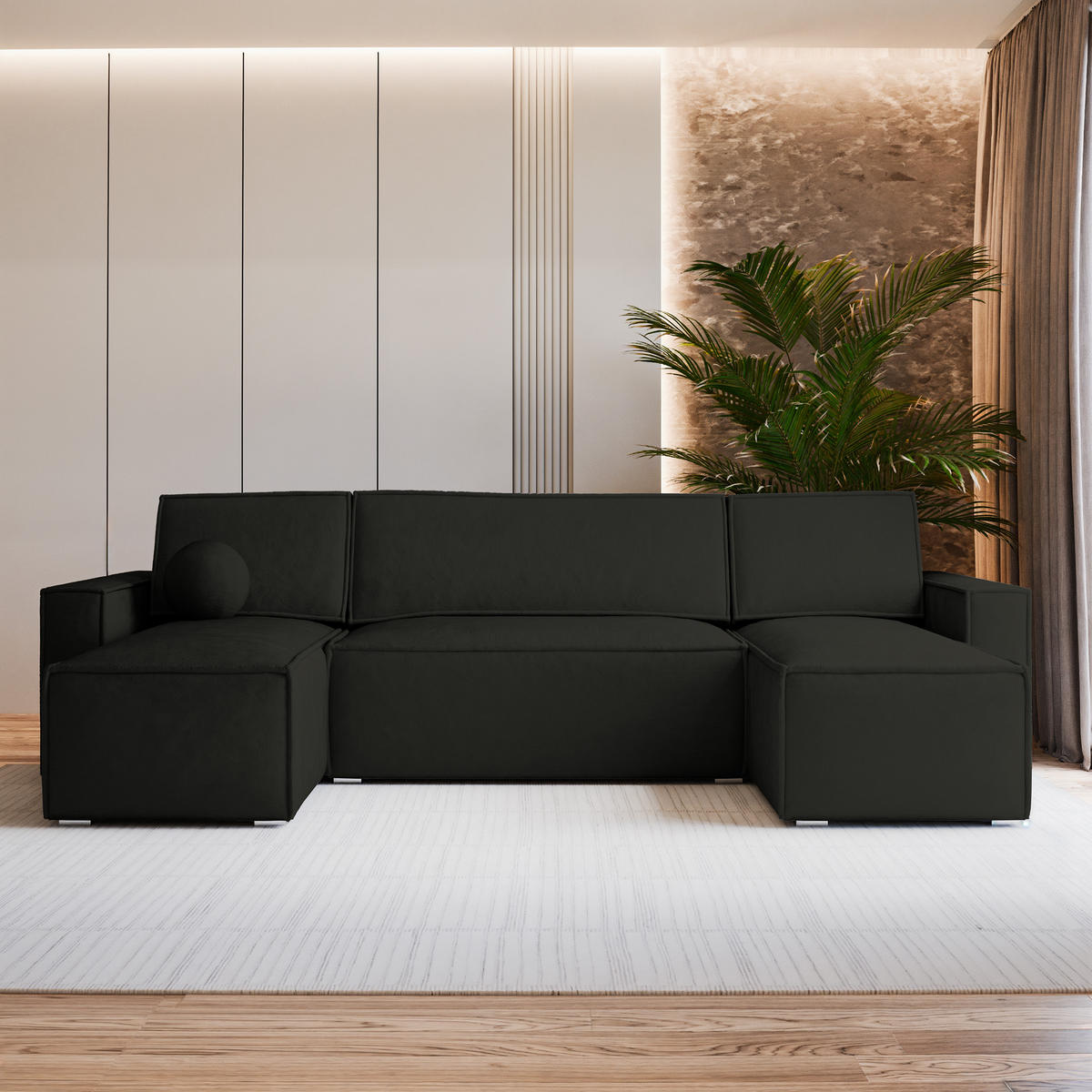 ROHOVÁ SEDAČKA PESANO černá - šedá/černá, dřevo/textil (306/140cm) - MASSENO