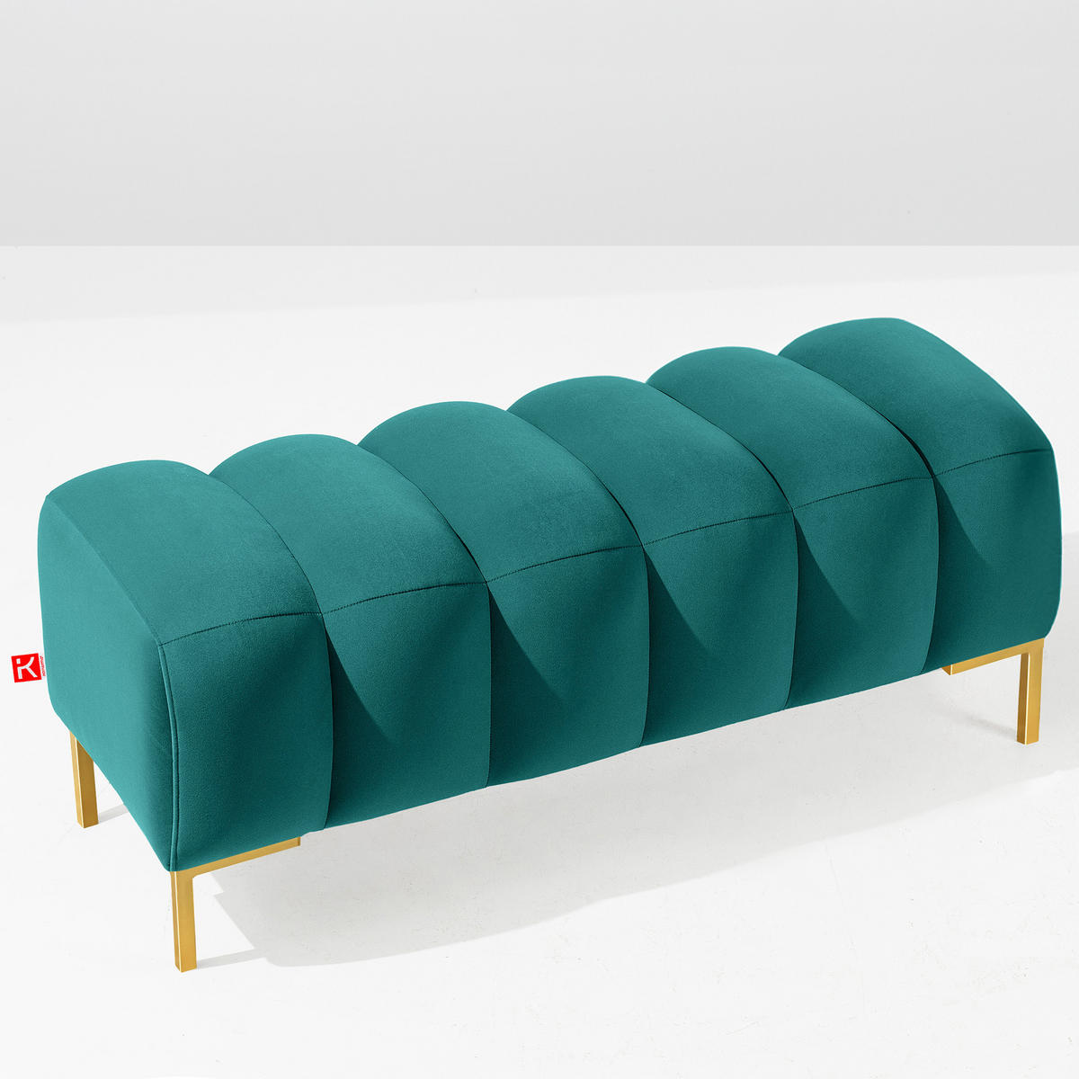 SITZHOCKER Polsterhocker PECCO, Veloursstoff - Blau/Goldfarben, Holz/Textil (120/50/50cm) - KONSIMO®