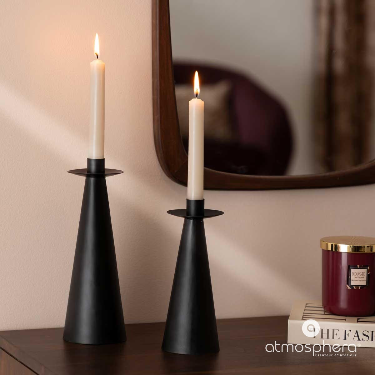 KERZENSTÄNDER Holz Uma 2er-Set - Schwarz, Metall (8.5/24.5/8.5cm) - Atmosphera Createur d´interieur