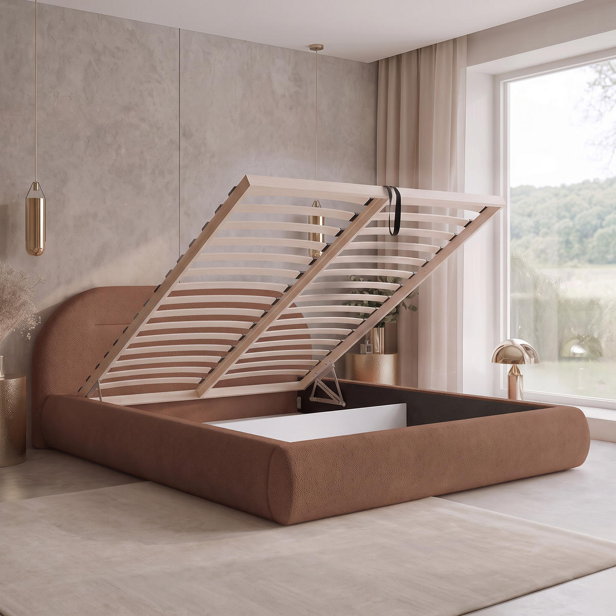 POLSTERBETT AMORIS 120x200 cm, Rotbraun - Rotbraun, Textil (200/120cm) - Fedve