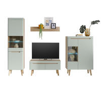 WOHNWAND 4-teilig Pistazie grün, Eiche, skandinavisch 290 cm, Wohnkombination mit Soft-Close - Eichefarben/Pastellgrün, Glas/Eichenholz (290/197/40cm) - Furn.Design