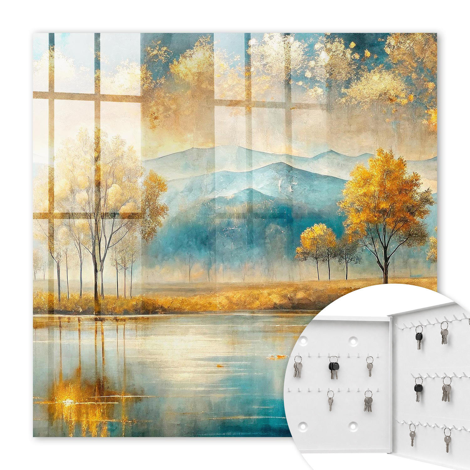 SCHLÜSSELBOX Weiß 30x30 cm – Türöffnung nach rechts - Herbstliche Harmonie - Gelb, Metall (30/30/5cm) - TULUP