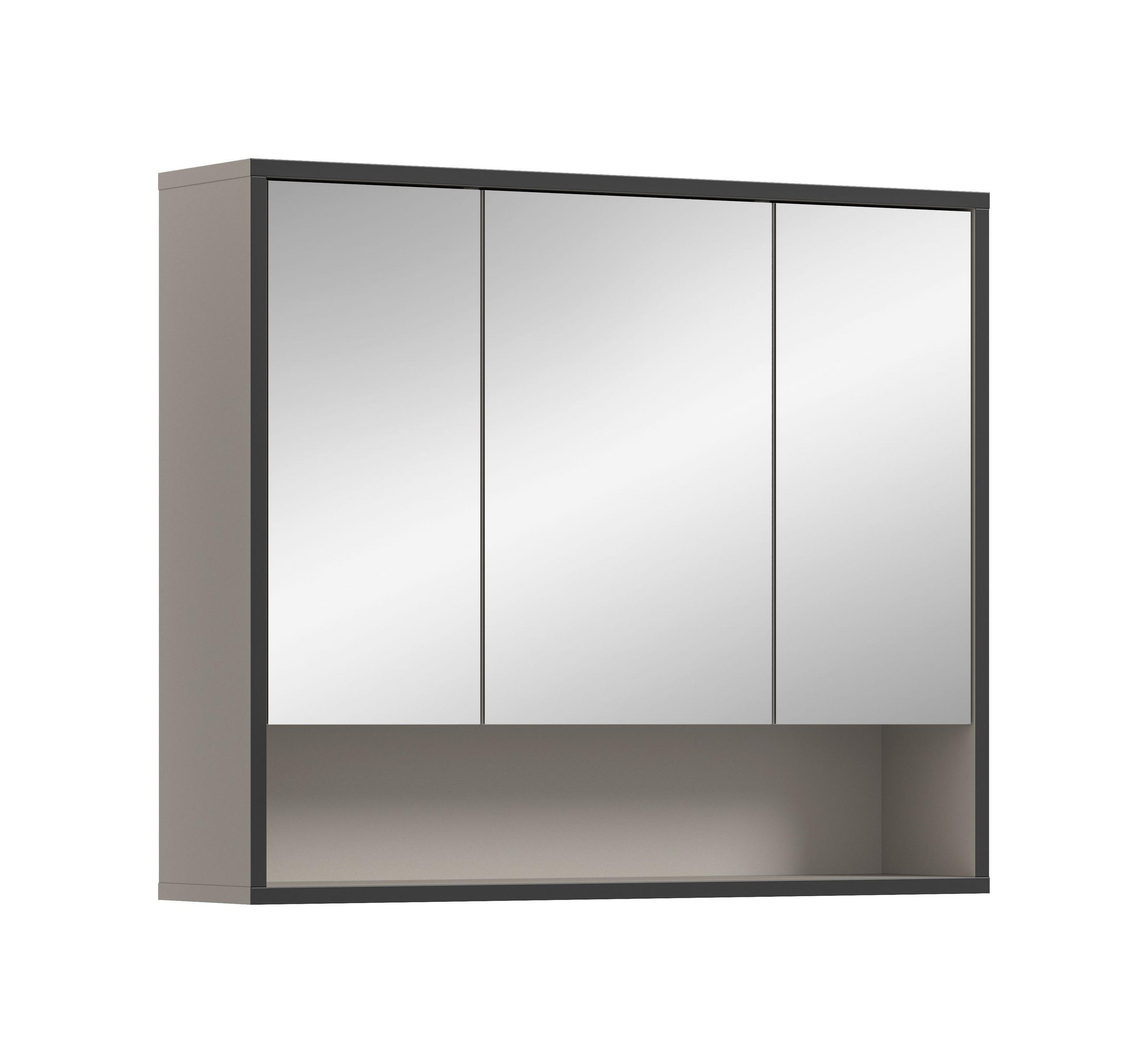 SPIEGELSCHRANK Bagno Bad in Kaschmir Nachbildung und schwarz - modernes Design - B/H/T: 80x68x19 cm - Kaschmir, Holzwerkstoff (80/68/19cm)