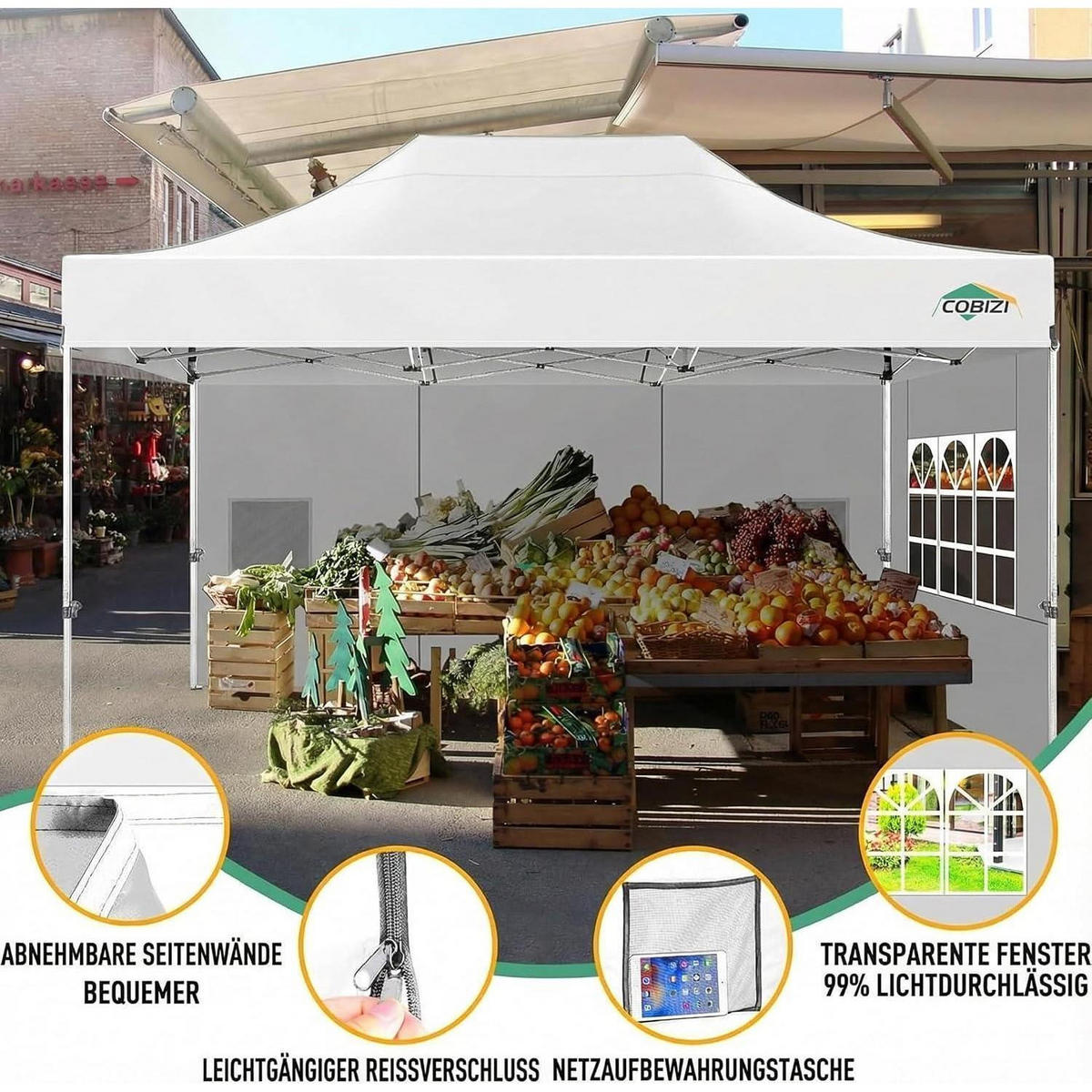 FALTPAVILLON 3x4.5m Wasserdicht UV Schutz 50+ mit 4 Seitenteilen Weiß - Weiß, Metall (305/323/457cm)
