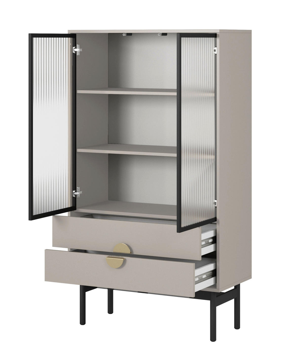 VITRINE Stoon II Taupe 85 cm - černá/zlatá, kov/kompozitní dřevo (85/150/41cm) - Selsey