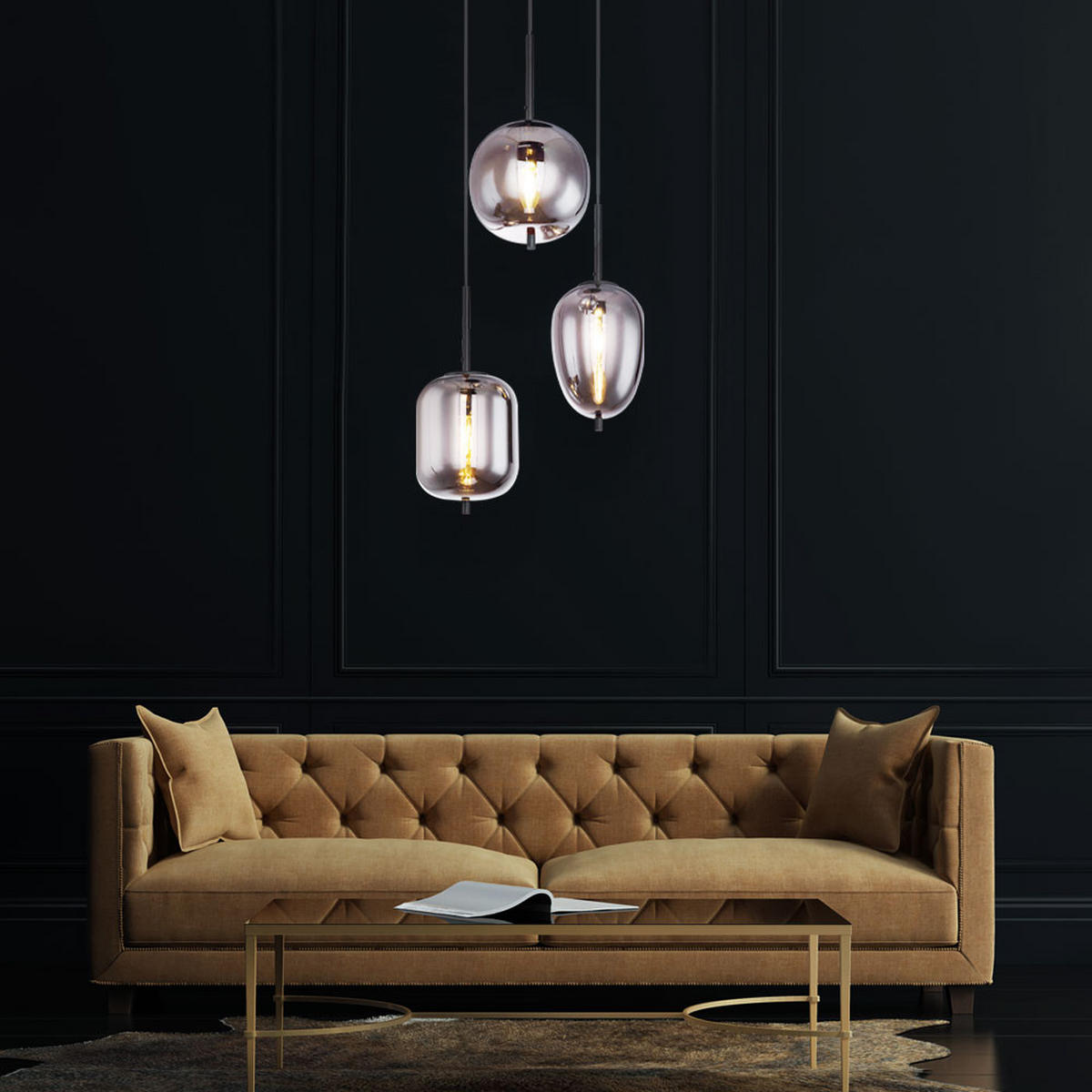 LED HÄNGELEUCHTE Metall Grau - Grau, Glas (46/46/120cm) - Globo Lighting