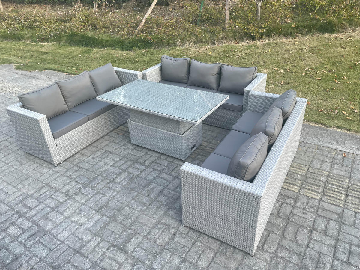 GARTENSOFA SET mit höhenverstellbarer Tisch Polyrattan Helles Grau 4-teilige - Hellgrau, Metall - Fimous