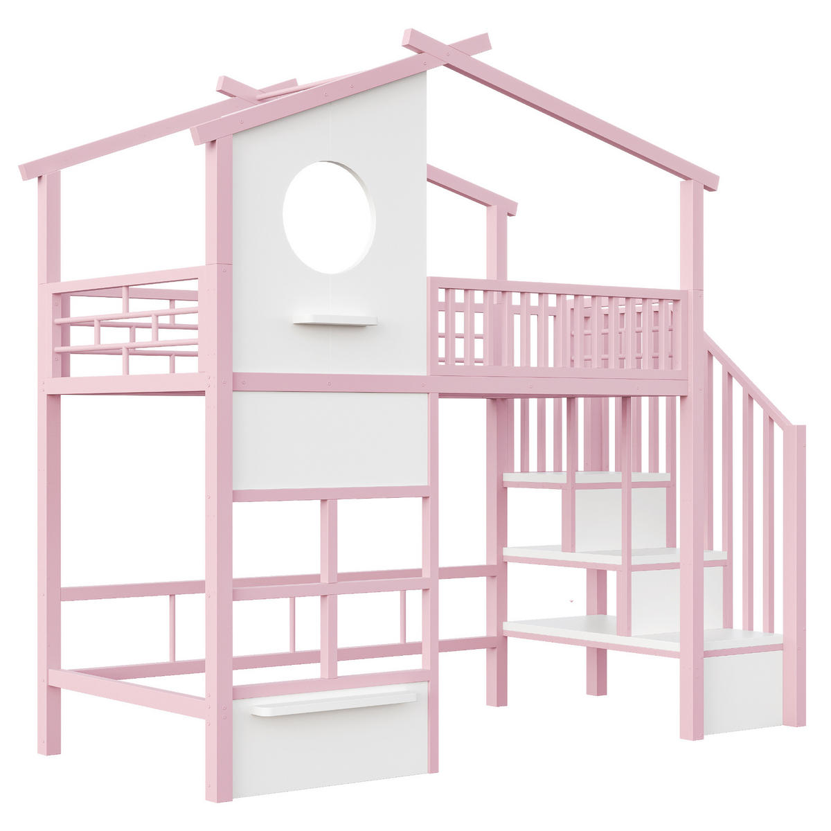 HOCHBETT 90/200 cm mit LED und Stauraumtreppe, DE-41612, in Rosa - Pink, Metall (90/200cm) - ComfortXL