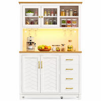 HIGHBOARD in Weiß Küchenschrank mit LED-Beleuchtung und Schubladen für Küche und Wohnzimmer, B105.5/T40/H180 cm - Weiß, Glas/Holzwerkstoff (105.5/180/40cm) - STILVORA