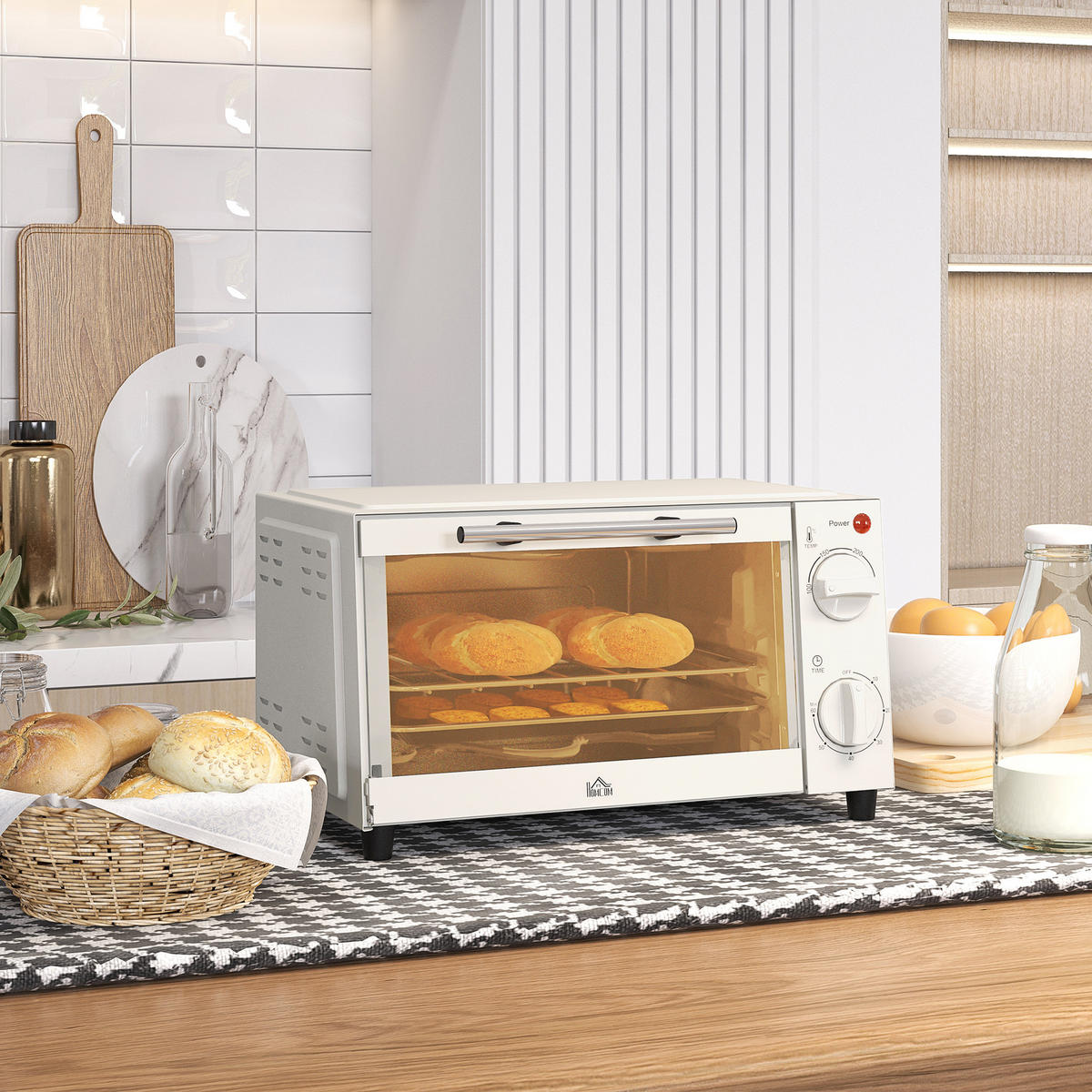MINIBACKOFEN 9L 750W Mini Ofen mit Backblech & Grillrost, Temperatur 100-230°C, 60 Min. Timer, Edelstahl, Cremeweiß - Beige, Metall (35/20/24.6cm) - Beaface