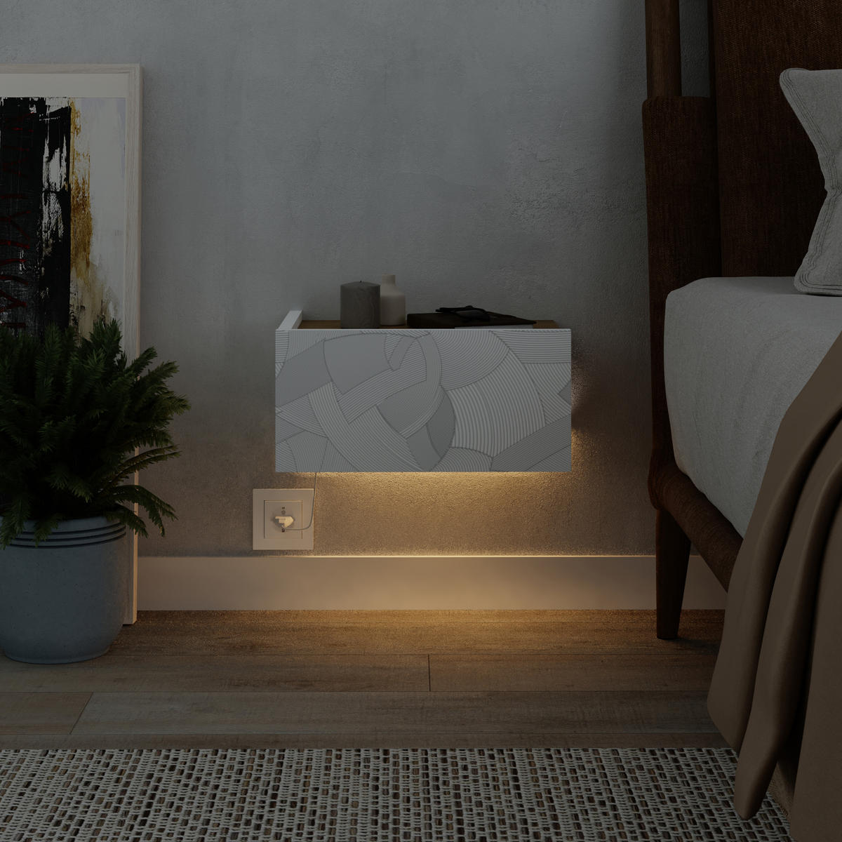NACHTTISCH Onda LED Weiß, Eiche 38,4/31/18,5 cm - Weiß, Holzwerkstoff (38.4/18.5/31cm) - Decortie