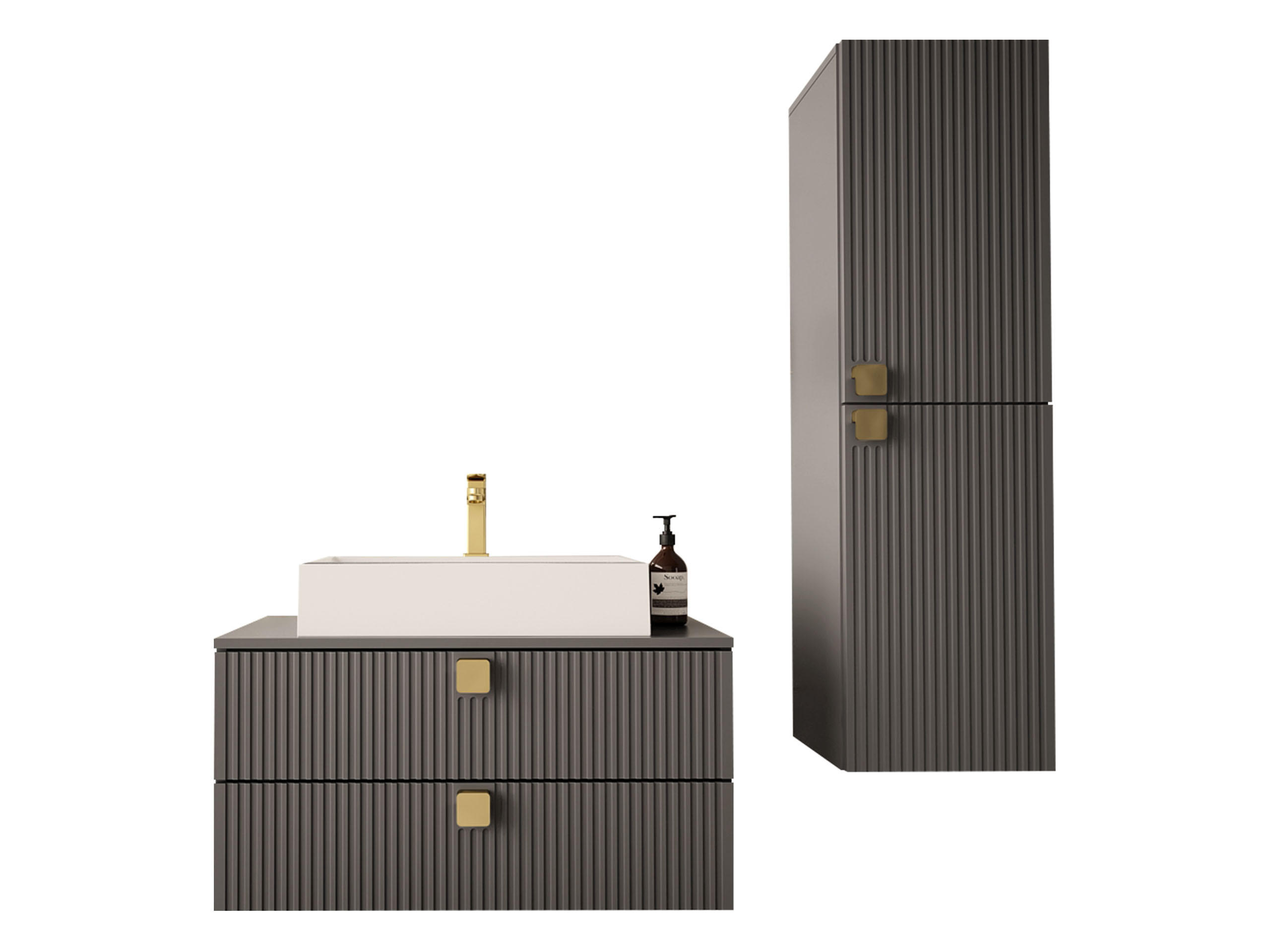 BADMÖBEL-SET Gariano III - Goldfarben/Grau, Holzwerkstoff/Kunststoff (80/42/46cm) - MIRJAN24