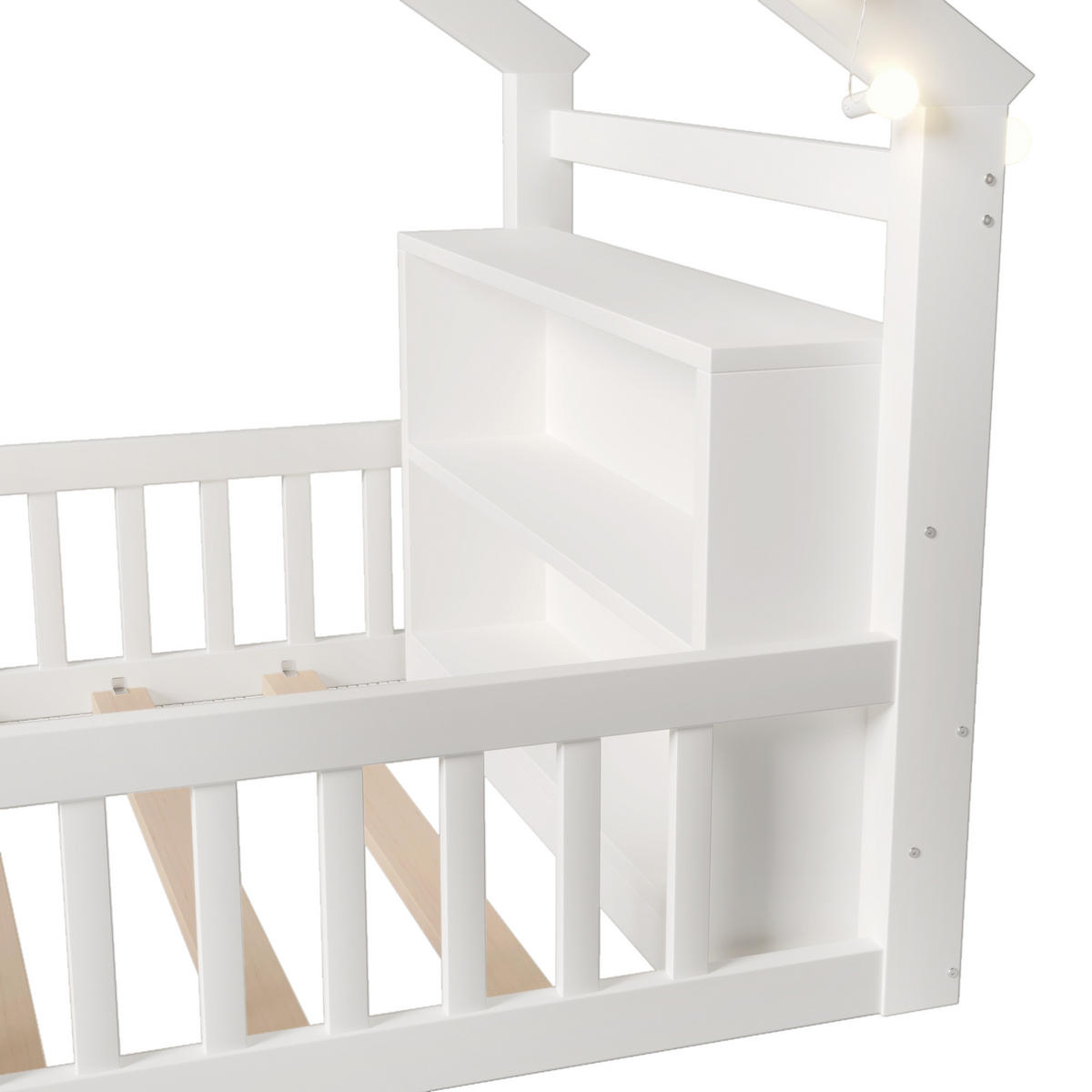 HAUSBETT 90/190 cm in Weiß mit Regal und LED im Cottage-Design - Weiß, Holzwerkstoff (90/190cm) - STILVORA