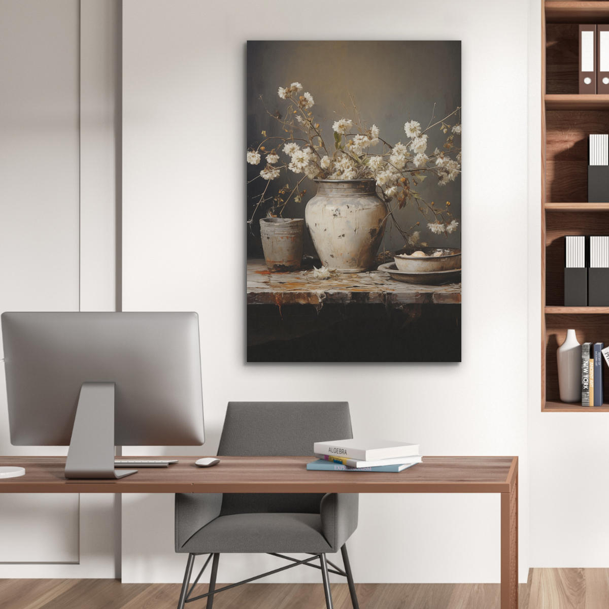 AKUSTICKÝ OBRAZ Zátišie - Kvety - Kytica - Váza - Víno 60x90 cm - čierna, plast (60/90/0.9cm) - MuchoWow