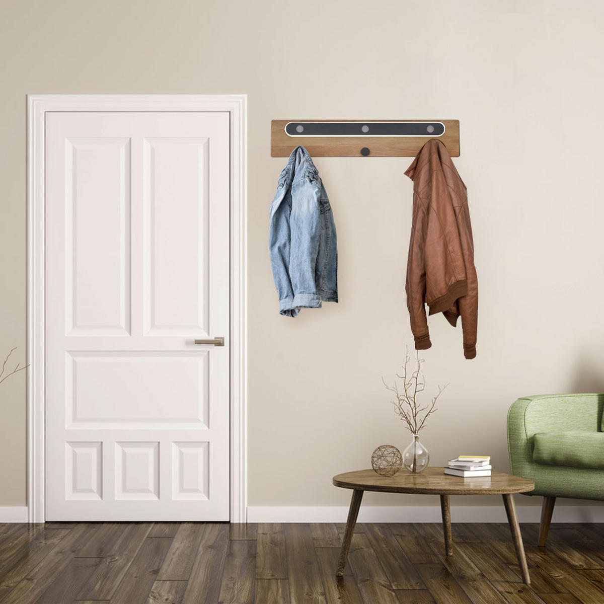 LED WANDLEUCHTE Metall Braun mit 3 Kleiderhaken - Braun, Metall (65/13/65cm) - Globo Lighting